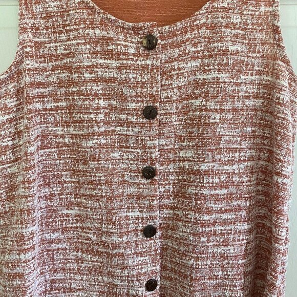W5 Women's Tweed Style Button Detail Orange White Woven Tank Blouse Size Small - Picture 3 of 4